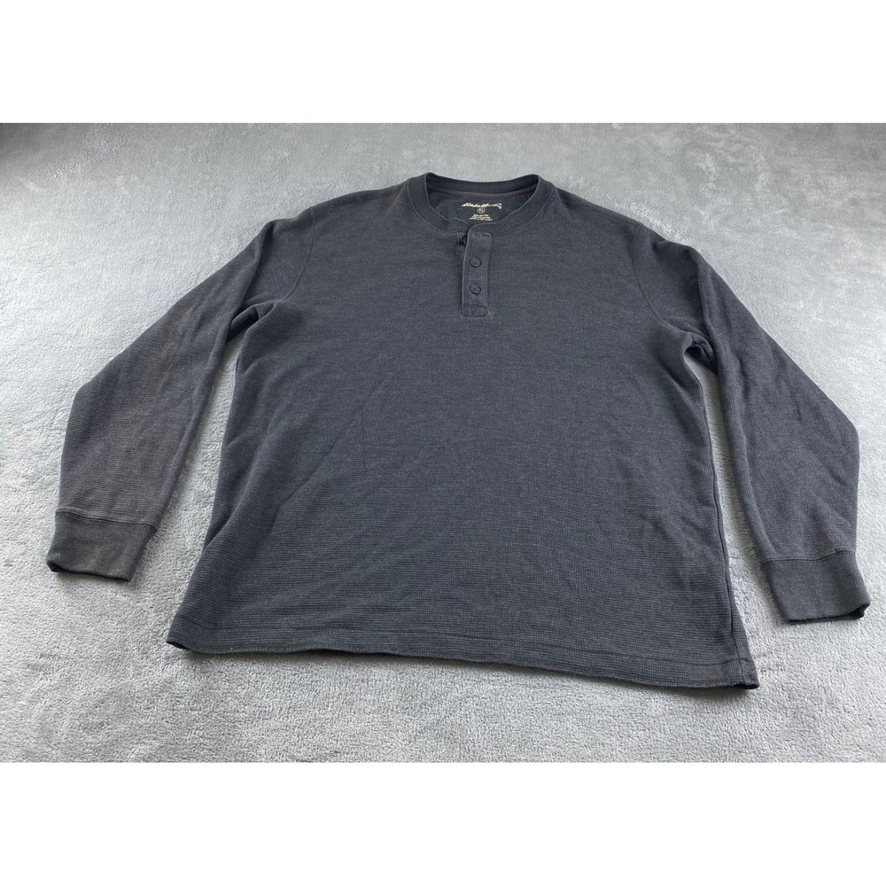 Eddie Bauer Mens Dark Gray Long Sleeve Henley Shirt XL Thermal Knit Cotton Blend